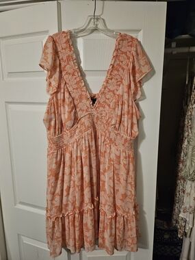 torrid Peach Floral V-Neck Tiered Mini Dress